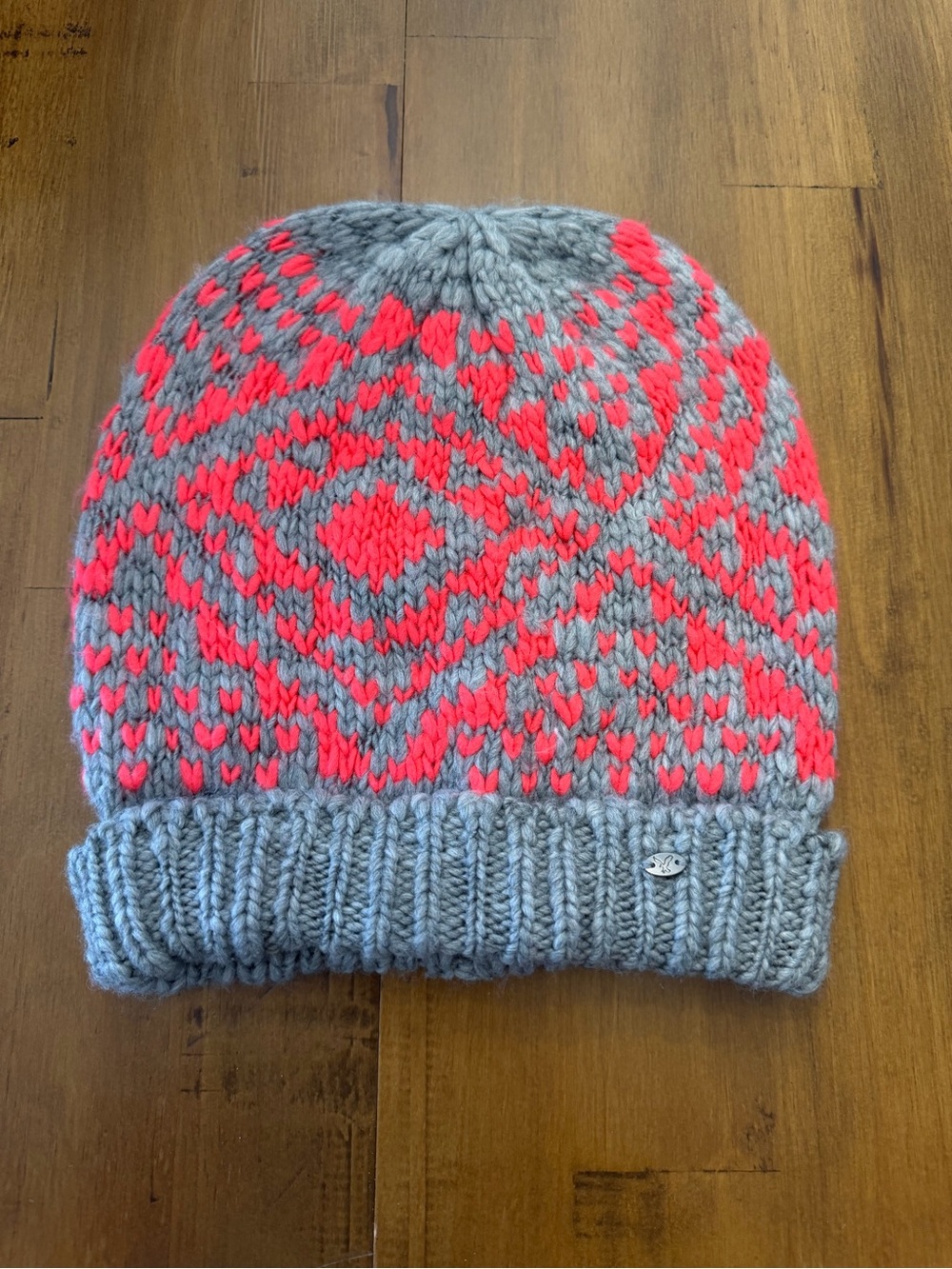 American Eagle Outfitters Gray and Neon Pink Knit Beanie